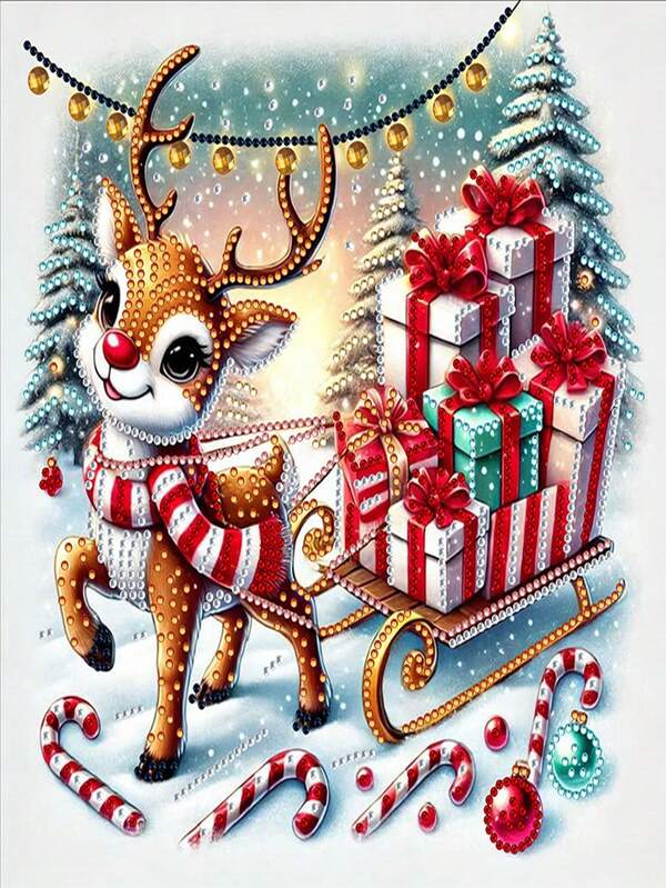 1pc Diamond Painting Kit - Deer Pulling Gift, DIY 5D Special Shape Crystal Diamond Embroidery Hanging Mosaic Craft, Holiday Decor, Handmade Gift, Suitable For Bedroom, Living Room, Wall Hanging Artwork, 11.81*11.81in