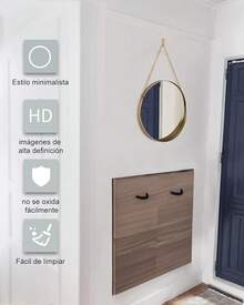 Redondo de Pared sin Agujero Vintage Dorado Redondo de Pared, Espejo de Cadena Colgante Multiusos para baño, Dormitorio, salón, etc, Decorativo clásico (Grande) - 40L x 25,5A cm - Ver 5