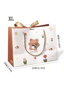 1 个熊形设计礼品袋，用于包装食品、糖果、烘焙食品、带丝带的礼品包装