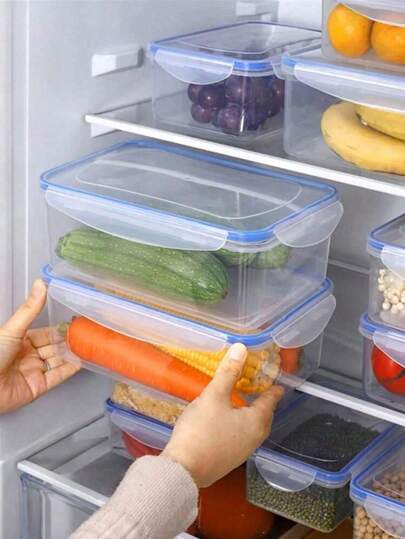 Conjunto de 4 recipientes retangulares para alimentos em geladeira, lancheira de plástico própria para micro-ondas, recipientes herméticos para preparação de refeições para armazenamento de alimentos, para atividades ao ar livre, camping, material escolar