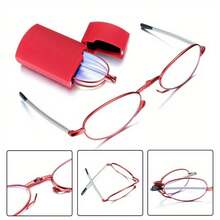 1 Pair Of Anti-Blue Light Reading Glasses With Folding Case - Suitable For IPad, Smartphones, E-Books Computer Glasses - Oval Lenses, Red/Blue Tint - Lightweight And Portable, Suitable For Office, Travel, Home Use - Compatible With Magnification Levels From +1.00 To +400.00 - Unisex, Tech Accessories, Fashionable Design, Small And Compact - 紅色的 - 查看 11
