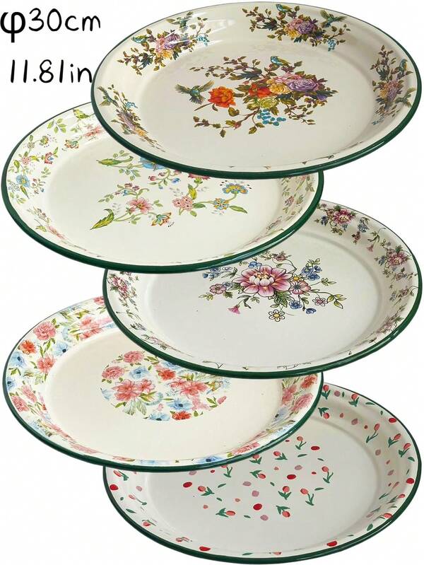 1 pieza Bandeja esmaltada, decoración con calcomanía navideña, apariencia de alta calidad y multifuncional como plato para frutas, nueces, pasteles, pizza, barbacoa china y té, artículo de decoración del hogar exquisito, plato especial para cena de fiesta de cumpleaños y festival, plato para comida de picnic y camping al aire libre