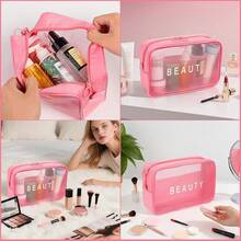 Bolsa de Tocador, 3PCS Bolsa Transparente Viaje Transpirable y Ligero, Bolsa de Maquillaje Portátiles de Gran Capacidad, Bolsa de Tocador de Viaje Multifuncionales con Cremallera Mujeres y Hombres - Rosa - Ver 5