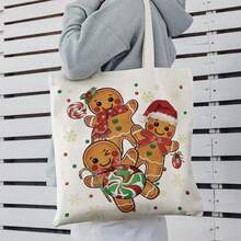 1 pièce/Multipack Sac fourre-tout en canevas Bonhomme en pain d'épices de Noël, sac à légumes, 36*38cm, pochette de rangement décorative saisonnière pour cuisine et salle à manger, cadeau