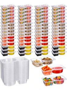 20 件便携式双隔层调味品容器 - 可重复使用的塑料酱料和蘸酱托盘、带盖多功能蘸酱杯、沙拉酱外带容器、双隔层调味盒 - 彩色 - 查看 3