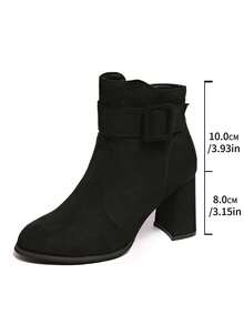 Women's Black Chunky Heel Ankle Boots, Daily Commute Short Boots, Autumn/Winter Fashion Round Toe Booties - Black - View 8