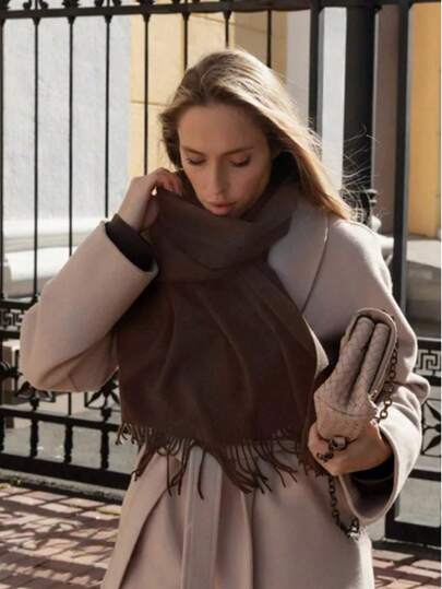 1 pieza Bufanda de mujer de unicolor simple de imitación de cachemira, estilo universitario de otoño, adecuada para el cambio de temporada, uso diario, a prueba de viento y cálida