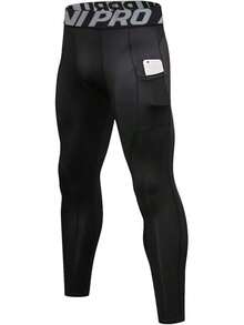 Pantalones de compresión para Hombre, Leggings Deportivos de Entrenamiento Bolsillo/sin Bolsillo - Pantalones deportivos negros - Ver 8