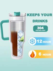 40 Oz Tumbler With Handle And Straw, 100% Leakproof Insulated Tumbler With Lid And Flexible SoftSip Straw, Cup Holder Friendly Insulated Stainless Steel Travel Mug For Iced Coffee, Tea, Hot And Cold Drink - Tay cầm màu trắng + xanh lá cây - Xem 3