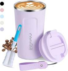 510 ml/18 oz Taza Termo de Café de Acero Inoxidable 304 con Tapa, Vaso Térmico para Café con Cuerda y Cepillo, Taza de Vacío para Bebidas Frías y Calientes (Morado) - Morado - Ver 13