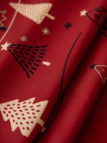 1pc Merry Christmas Red Tablecloth, Golden Christmas Tree Pattern, 3D Bamboo Knot Texture, Rectangular Dining Table Cover, Washable, Suitable For Kitchen, Dining Room, Living Room, Meals, Gatherings, Parties, Holiday Events, New Year Decoration, Christmas Decoration, Gifts, Autumn Decor