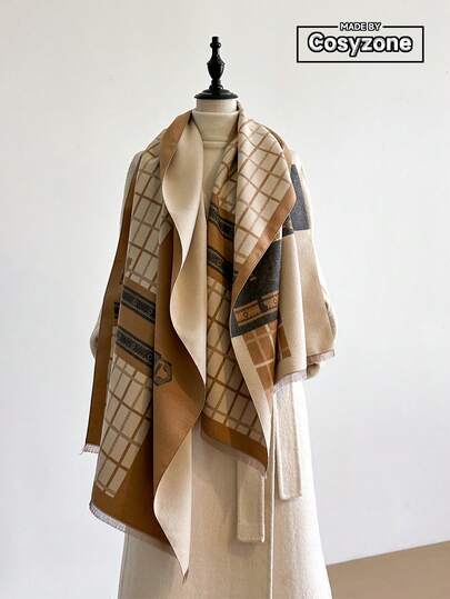 1pc Elegant Jacquard Horse Pattern Faux Cashmere Warm Scarf, Versatile Neck Warmer Shawl Suitable For Air-Conditioned Room, Autumn/Winter For Dress