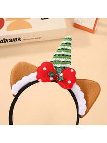 1pc Christmas Deer Antler Headband, Cute Mori Style Christmas Tree Headband, Holiday Party Decoration Headpiece - Multicolor - View 5