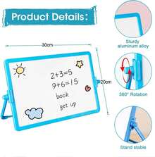 Pizarra Blanca Peque?a de Escritorio,Mini Caballete Portátil de Escritorio, Incluye 4 Plumones Pizarrón Blanco y 1 Borrador de Pizarra, 4 imanes, Para Dibujar, Escribir, Planificar (Azul) - albaricoque - Ver 2