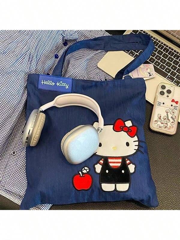 Sanrio حقيبة كتف كيوت كرتونية من هالو كيتي سانريو، حقيبة يد، حقيبة سفر، بطراز كاجوال، متعددة الاستخدامات، بسيطة، حقيبة تنقل مع طباعة كاوبوي