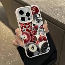 Billiards 1pc Minimalist White Leather Texture Pink Number 8 Pool Ball Pattern Phone Case, Compatible With IPhone 16 Pro Max, 15, 14 Plus, 13, 12, 11