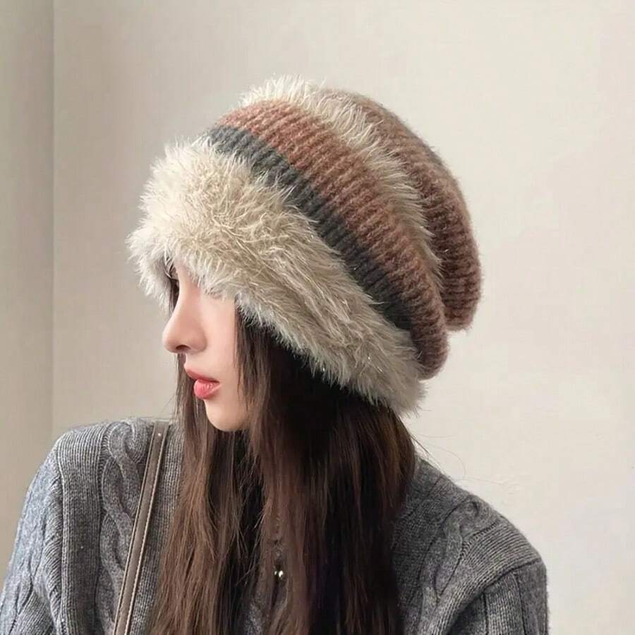1 件秋冬舒适高端厚实保暖针织无檐帽 - 休闲日常百搭女士休闲帽 - 彩色 - 查看 1