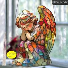1 pièce Ange acrylique 2D exquis - Décoration murale de style verre peint coloré, convient pour le salon, la chambre à coucher, le studio - Cadeau idéal pour le Nouvel An et les amateurs de contes de fées, sans alimentation électrique, plat 2D