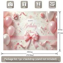 Customizable Name, Happy Birthday, Pink Bow Ribbon Decoration For Photo Backdrops, Pink And White Balloon Ribbon Floral Gift Box Pattern Design, Suitable For Birthdays, Baby Showers, Weddings, Bridal Showers And Other Party Backdrop Decorations, Made Of Vinyl. - Bowknot Pink - View 5