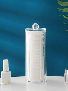 Clear Plastic Vanity Makeup & Bathroom Storage Organizer - Q-Tip Holder, Round Pad Dispenser, Floss Pick Container, Stackable Jars For Bathroom, Dressing Table, And Dorm Organization (Transparent)1pc