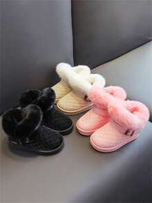 1 Pair Beige Baby Snow Boots, New Autumn/Winter Kids Shoes, Girls/Boys Warm Boots, Soft Bottom Short Plush Lined, Casual Versatile Lightweight & Comfortable