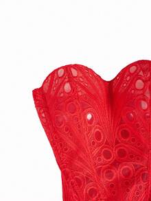 1 buah Atasan Camisole Pendek Berenda Bunga Transparan Warna Merah, Cocok untuk Pemakaian Sehari-hari, Pesta, Pernikahan di Musim Panas - Merah - View 7