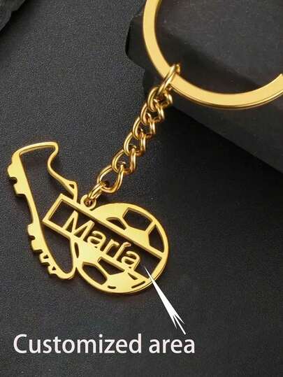 1 Customized Personalized Football Shoe And Football Name Keychain, Stainless Steel Tag, Neutral Fashion Jewelry Accessories, Non Plated Metal, Sports Style Keychain Personalized Gift, Anniversary Gift