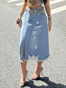 Gonna di jeans mini estiva casual con orlo sfrangiato e rovinato