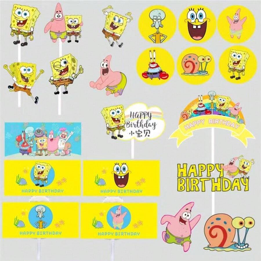 SpongeBob SquarePants 20件海绵宝宝是完美的派对装饰，适合狂欢派对、生日庆祝和生日派对。非常适合节日、粉丝聚会、学校、送礼、学校用品、返校用品、礼品装饰 - 彩色 - 查看 1