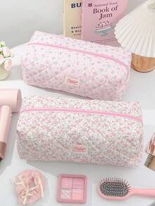 1 pieza Bolsa de almacenamiento acolchada para secador de pelo con estampado de cuadros/flores, con bolsillos interiores diseñados para sostener rizadores y otras herramientas para el cabello, gran capacidad, set organizador de viaje - Multicolor - Ver 3