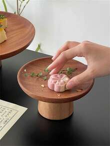 1pc Bamboo Wood High Foot Tray, For Holding Desserts, Cookies, Snacks, Suitable For Parties And Gatherings - Solid Wood High-legged Fruit Plate - View 4