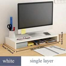 1pc Multifunctional Monitor Riser Desk Stand With Storage Drawer - Space-Saving Ergonomic Laptop Keyboard Organizer, Sturdy White Desk Accessory For Home Office, Compact Workspace Solution, Minimalist Design, Durable Construction - Multicolor - View 13