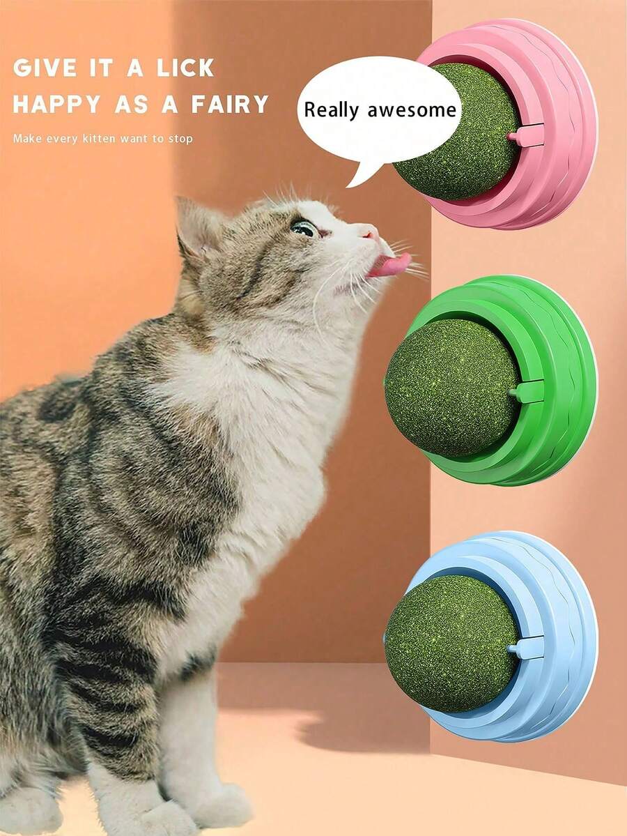 6个猫球，猫银藤球玩具，猫球壁挂螃蟹猫玩具，猫咪玩耍，猫玩具球，猫舔玩具，猫墙贴零食，幼猫磨牙棒，猫舔球，猫咀嚼玩具，粘性猫玩具 - 彩色 - 查看 1