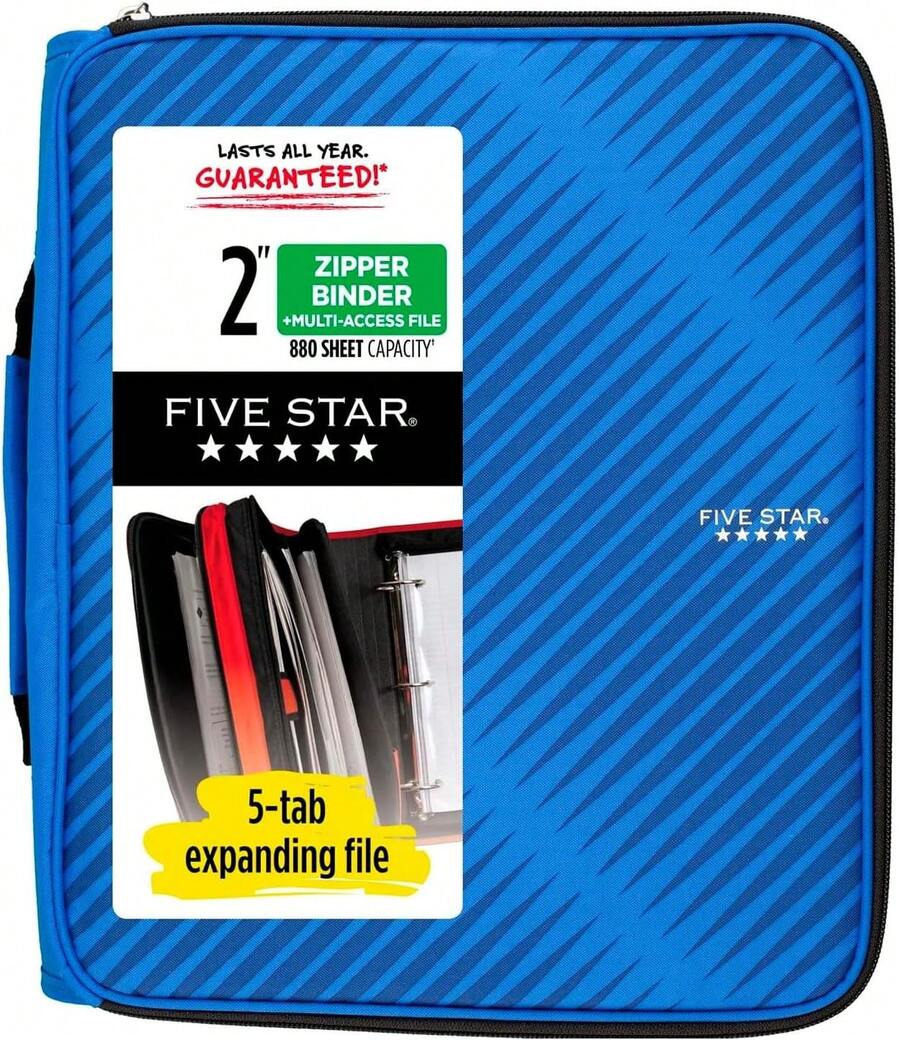Five Carpeta con Cierre de 5cm (2) 3 arillos, carpeta de archivo expandible de 6 bolsillos, hasta 880 hojas.Azul 72534 - Azul - Ver 1
