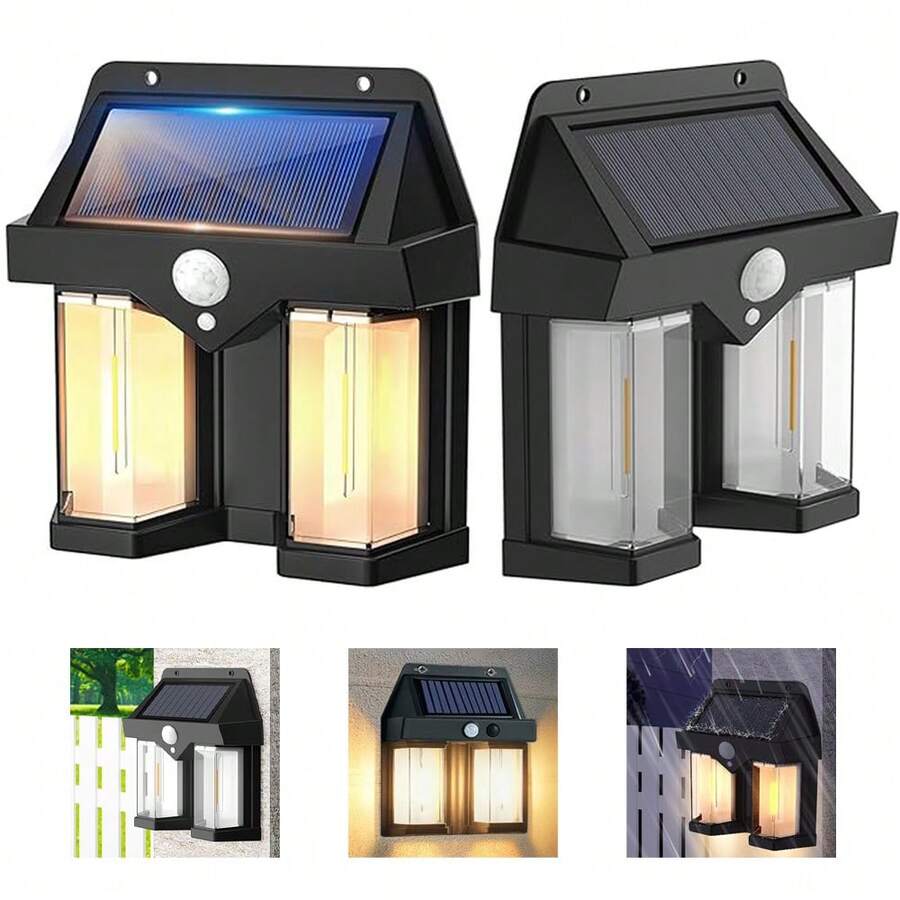 Lámpara Solar Exterior - Luz LED con Sensor de Movimiento, 3 Modos Iluminación, IP65 Resistente al Agua, Automática Día/Noche - Negro - Ver 1