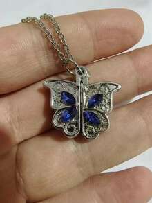 1pc Customized Metal Rhinestone Butterfly & Heart Necklace, Engraved Name Versatile Choker Necklace, Suitable For Daily Wear, Gift For Girlfriend, Mother, Friend, Family, Holiday, Anniversary, Birthday, Wedding