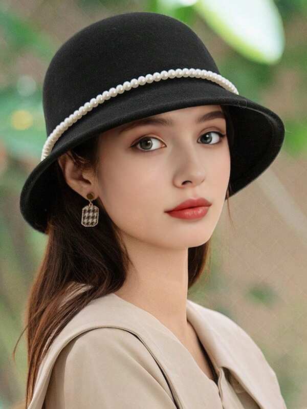 1 szt. wełniany kapelusz filcowy z perłowym kwiatem dla kobiet, mały beret w stylu retro, elegancki i uroczy, uniwersalny, na co dzień, na wędrówki, kemping, spacery, podróże, do noszenia na co dzień, na powrót do szkoły, jesień/zima