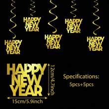 New Year Party Decor Black & Gold Luxurious Style Horizontal Banner, Paper Flower Balls, Spiral Hanging Ornaments Set - Multicolor - View 8