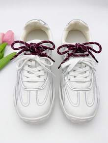 New Lacing Style Colorblock Shoelaces, White Flat Laces + Multi-Color Dotted Woven Shoelaces For Basketball Shoes, Canvas Shoes, Sneakers, Unisex