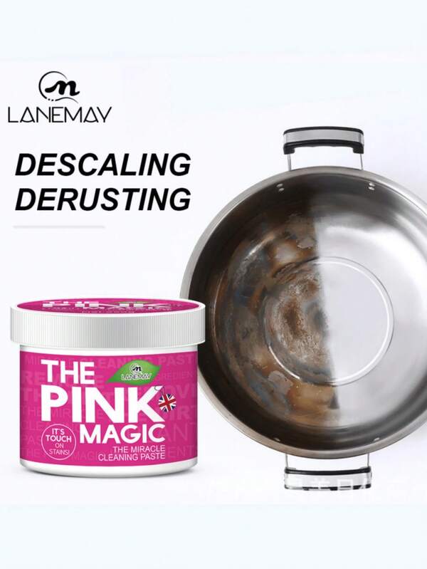 Crema de limpieza multiusos suave y portátil para el hogar, adecuada para eliminar manchas de grasa pesada en la cocina, al aire libre y en la sala de estar. Polvo de limpieza en barril rosa para regalar a familiares y amigos (se envían modelos nuevos y antiguos al azar)