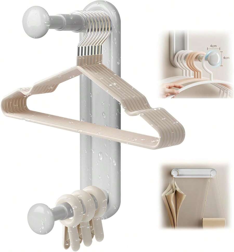 NUOWEI Organizador De Perchas, Organizador Ganchos de Ropa Retráctil Ajustable, Perchero De Almacenamiento Es Adecuado Para Dormitorios, Baños, Aseos, Balcones Para Guardar Toallas, Perchas, Etc - Crema Blanco - Ver 1