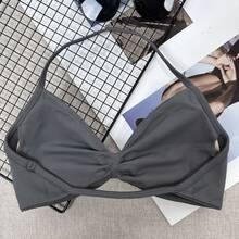 Beliebter Träger-BH für Frauen mit offenem Rücken, Neckholder Sport-BH mit leichter Stützung, nahtloser Gym Crop Top, Scrunch Yoga Gepolsterter BH