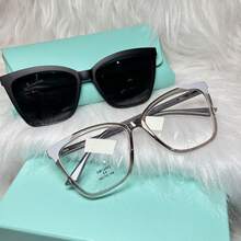 Women's 2-In-1 Clip-On Glasses Acetate Nylon Square Size L - cinza transparente - 查看 1