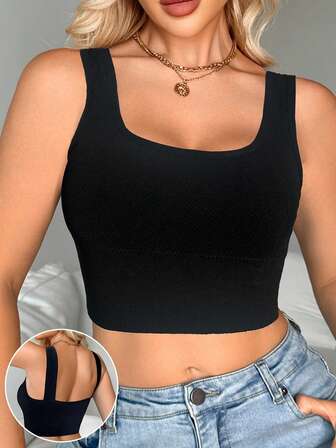 1 pièce Soutien-gorge sans couture sans fil à bretelles plus larges et col en U pour femmes