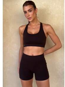Conjunto K2B fitness basico short curto s/bolso e top nadador - Preto - Visão 4