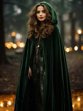 1pc Unisex Party Performance Hooded Cape Cloak With Velvet Fabric, Ideal For Various Festivals, Halloween Cosplay Costume, , Devil, Vampire, Dress Up,Festival Costume Props