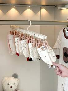 1 Stück Baby Kleiderbügel, Neugeborenen Socken Trockengestell, faltbarer Kleiderbügel mit mehreren Clips, windgeschützter Kleiderbügel für Kinderschrank Aufbewahrung