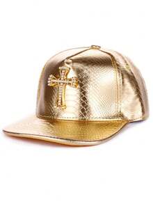 1 Stück Straßenparty Lässig PU Leder Patchwork Hip Hop Hut mit Dollarzeichen, unisex ganzjährig goldene Snapback Kappe für Halloween