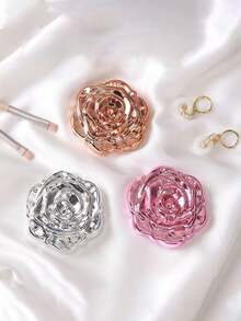 1 szt. Małe lusterko z kwiatem róży, przenośne składane lusterko, kieszonkowe lusterko podróżne, galwanizowane lusterko do makijażu z klapką