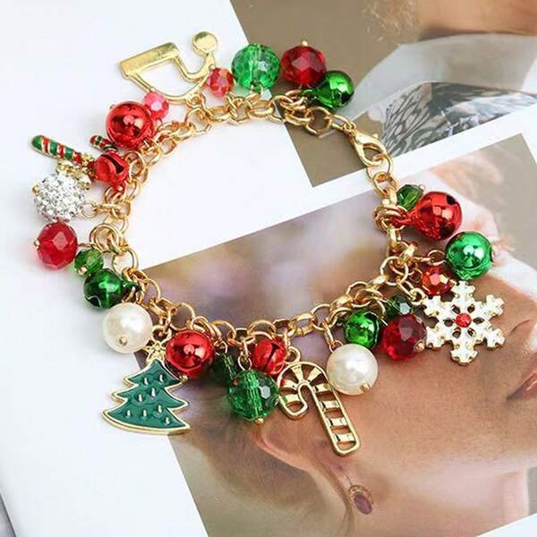 1 Stück Weihnachts-Hängender Perlen-Glocken Kristallkugel Schneeflocke höfliche Baum Anhänger Armband